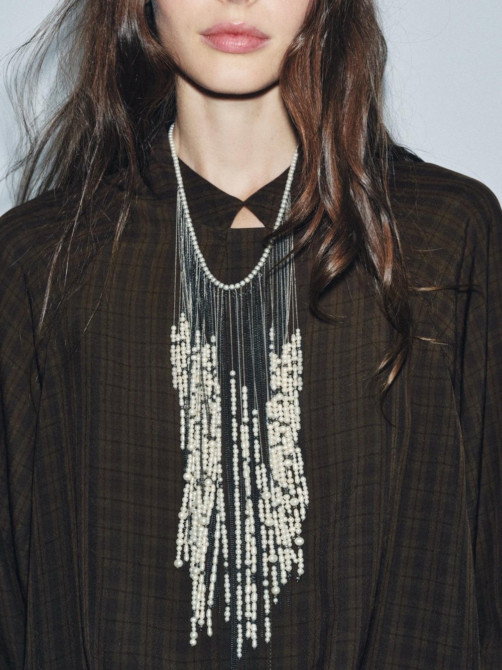 Zara Waterfall Multi-Strand Fringe Faux Pearl Necklace